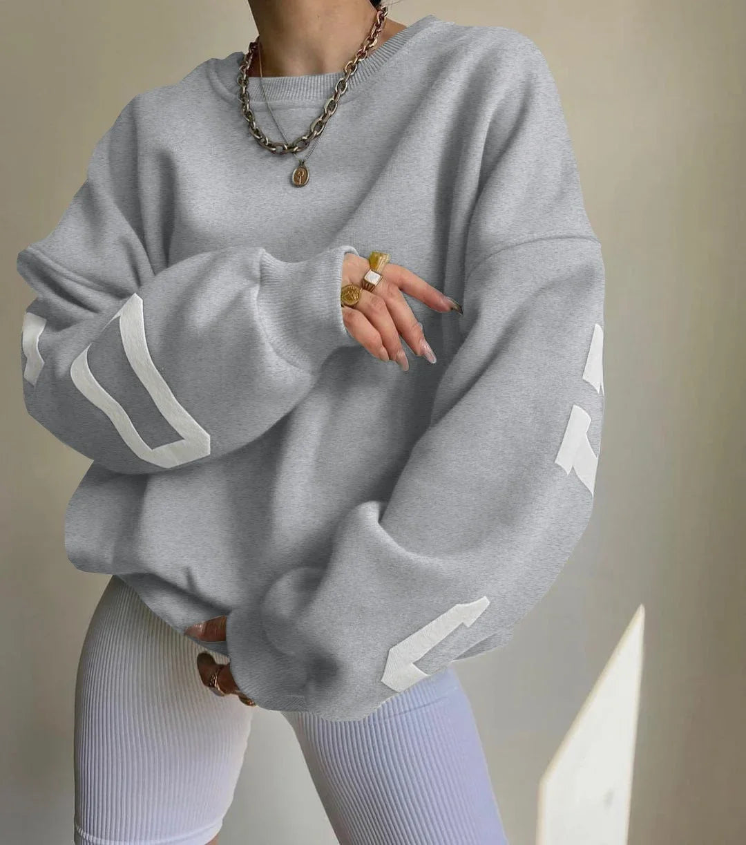 Casual Letters Print Sweatshirt Women Fashion Fleece Long Sleeve Loose Streetwear Lady Pullovers
