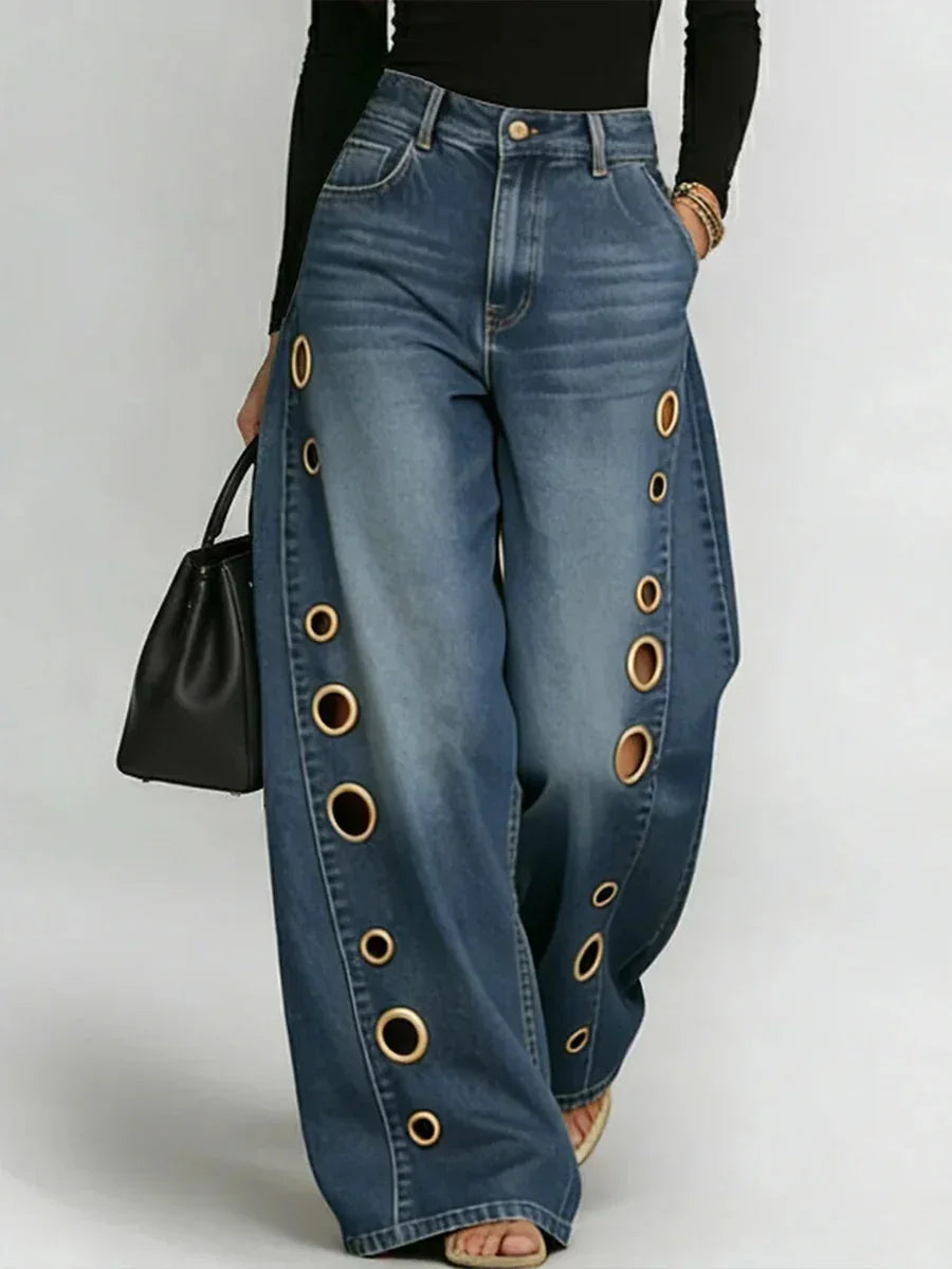 Metal Eyelet Wide-Leg Jeans — view 8