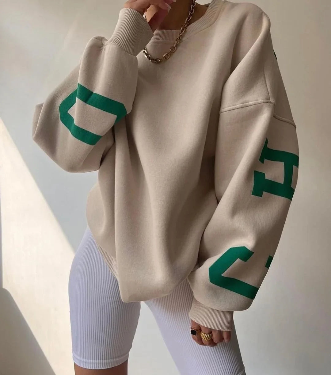 Casual Letters Print Sweatshirt Women Fashion Fleece Long Sleeve Loose Streetwear Lady Pullovers