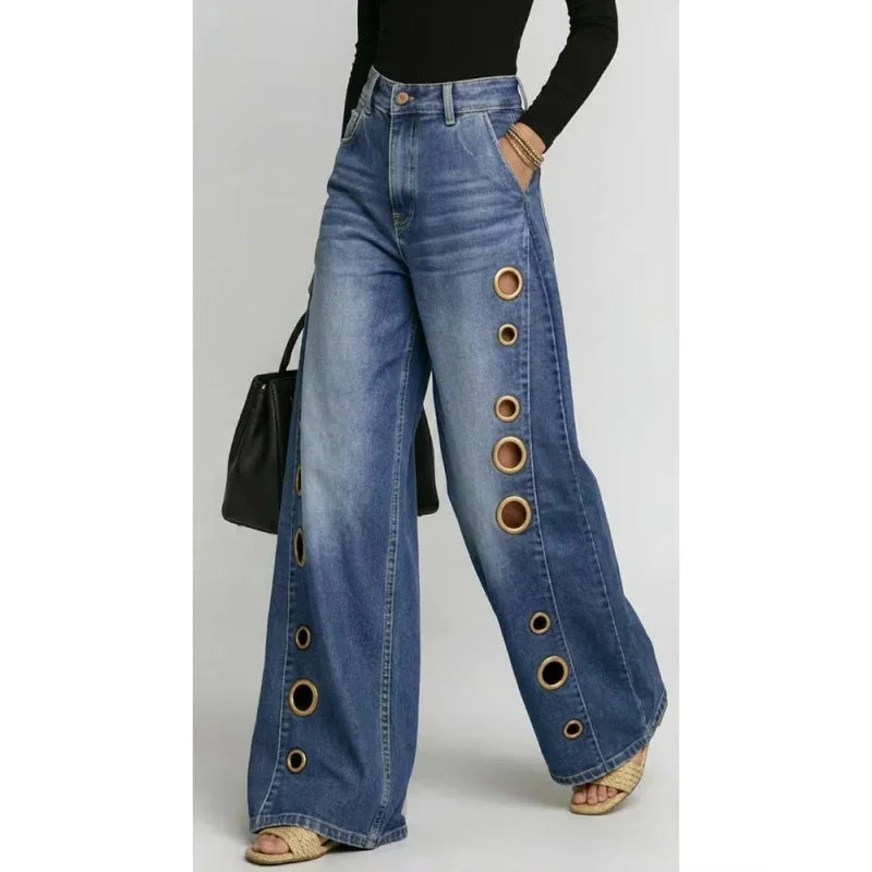 Metal Eyelet Wide-Leg Jeans — view 3