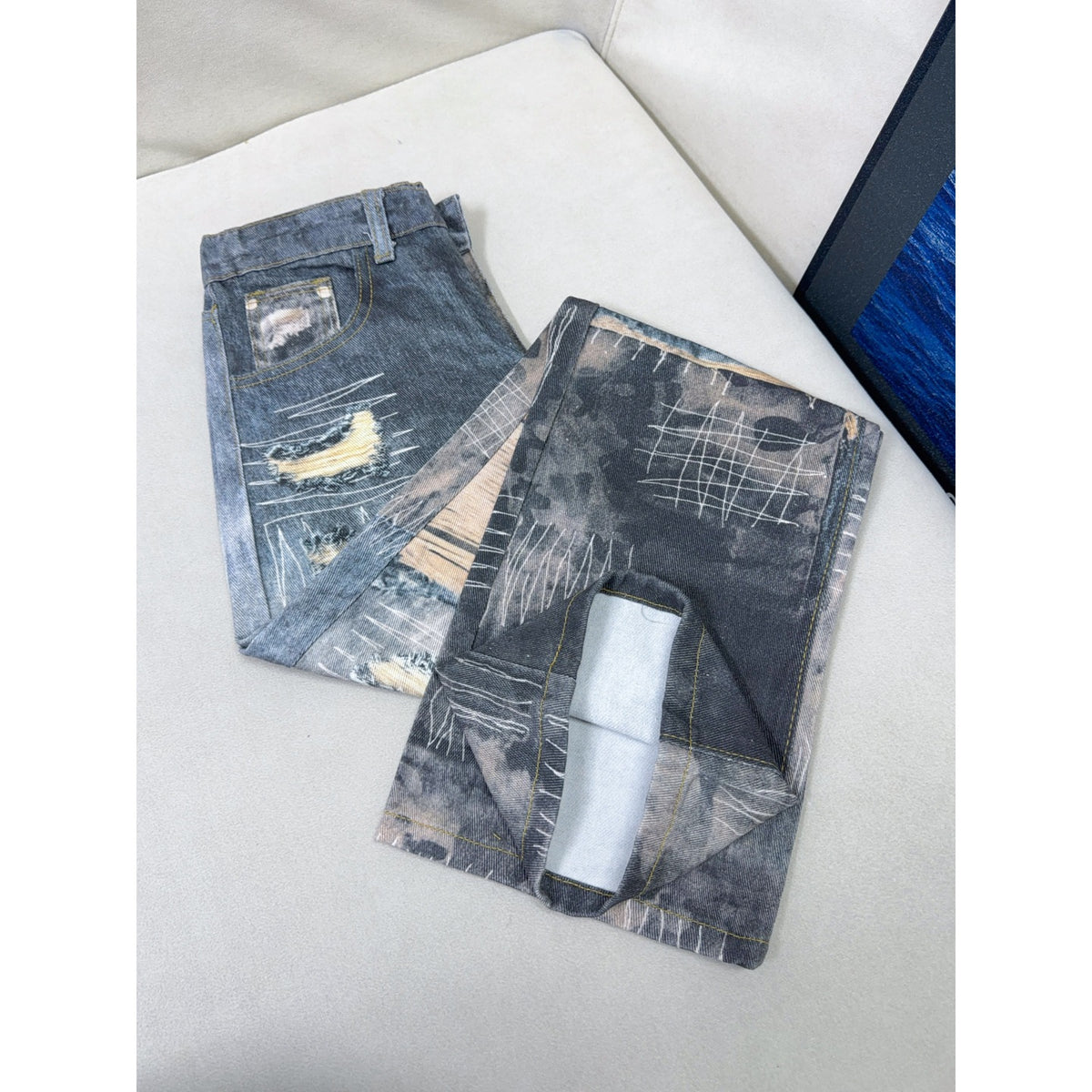 Ripped Denim Pants Straight Leg Jeans
