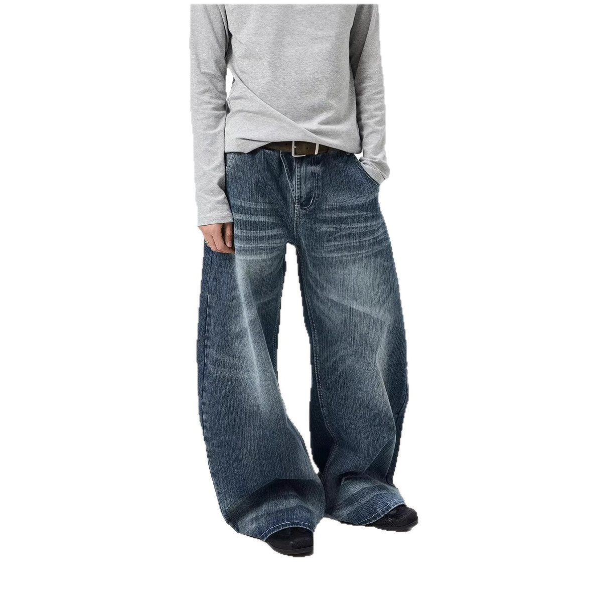 Cat Eye Denim Pants Washed Distressed