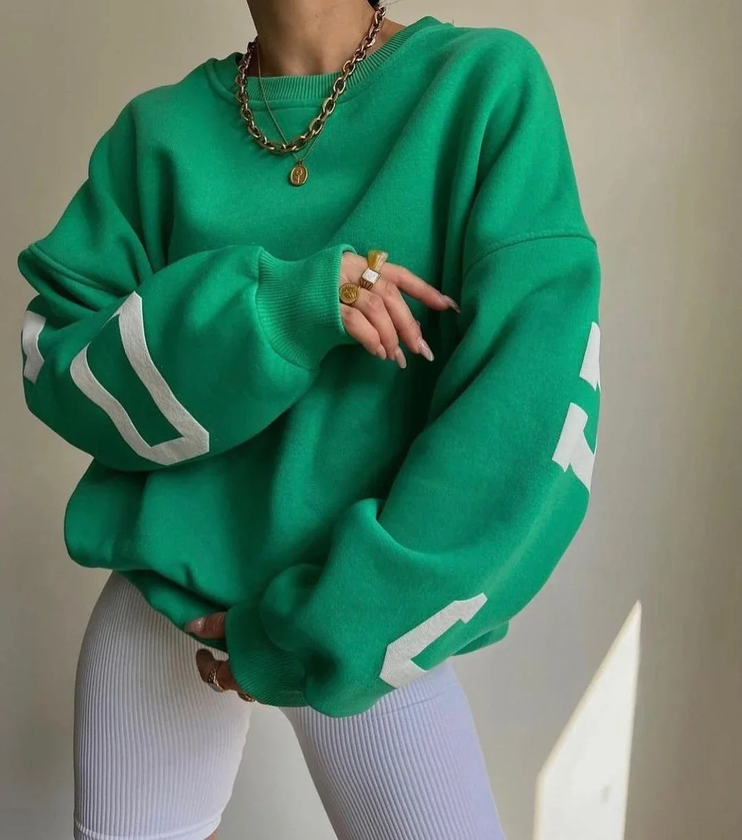 Casual Letters Print Sweatshirt Women Fashion Fleece Long Sleeve Loose Streetwear Lady Pullovers