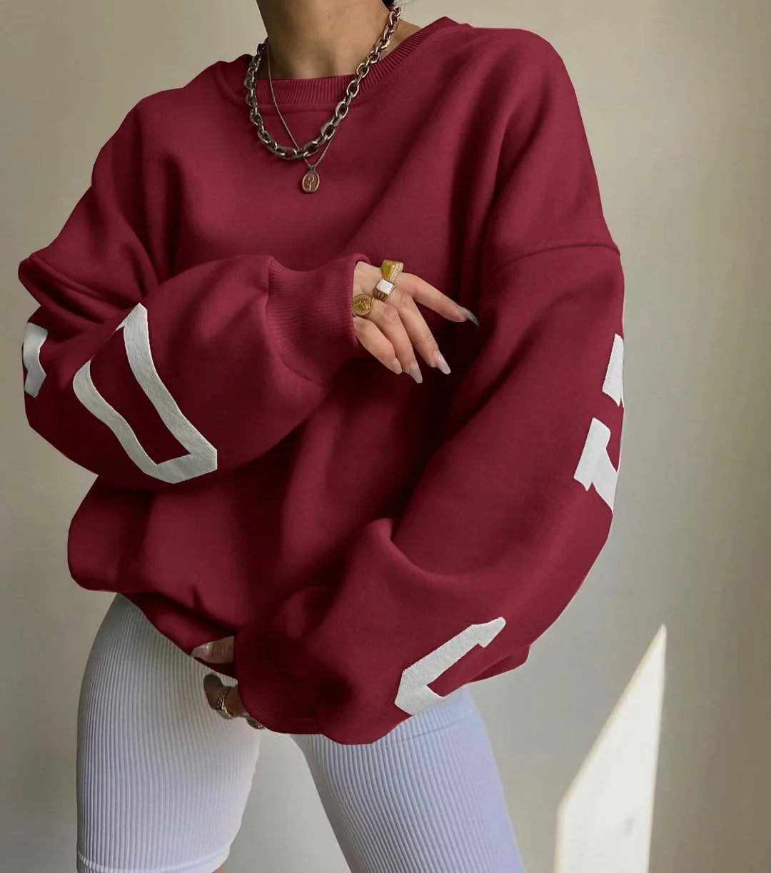 Casual Letters Print Sweatshirt Women Fashion Fleece Long Sleeve Loose Streetwear Lady Pullovers