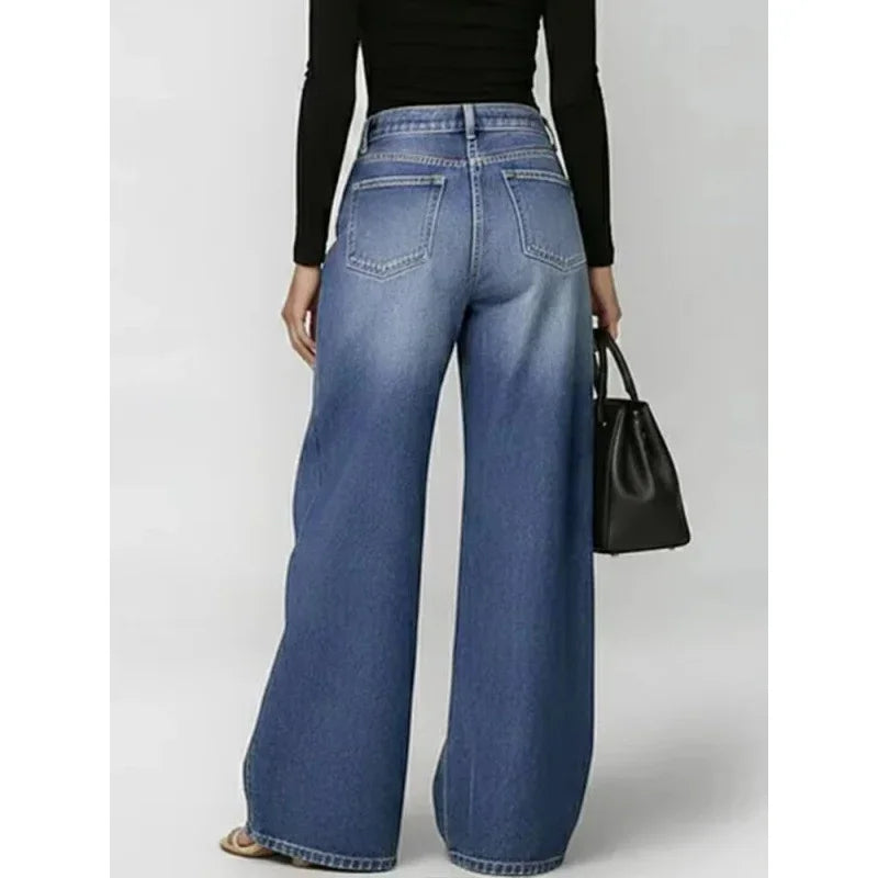 Metal Eyelet Wide-Leg Jeans