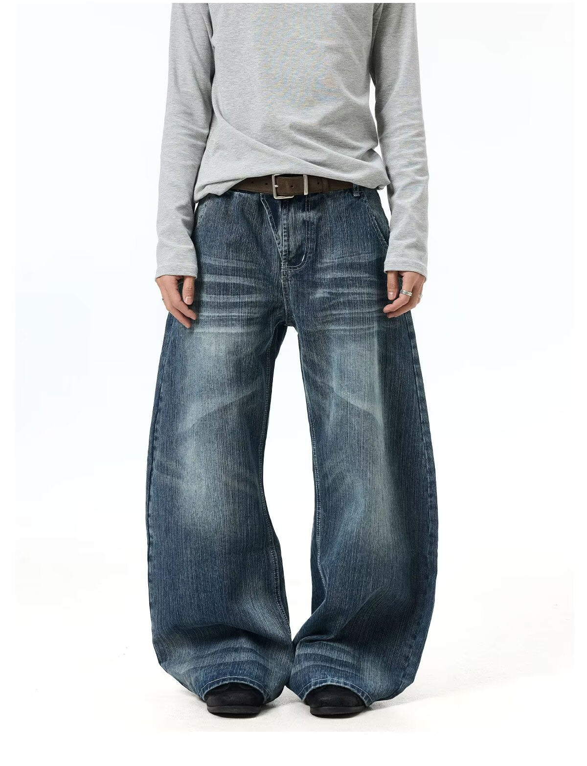Cat Eye Denim Pants Washed Distressed