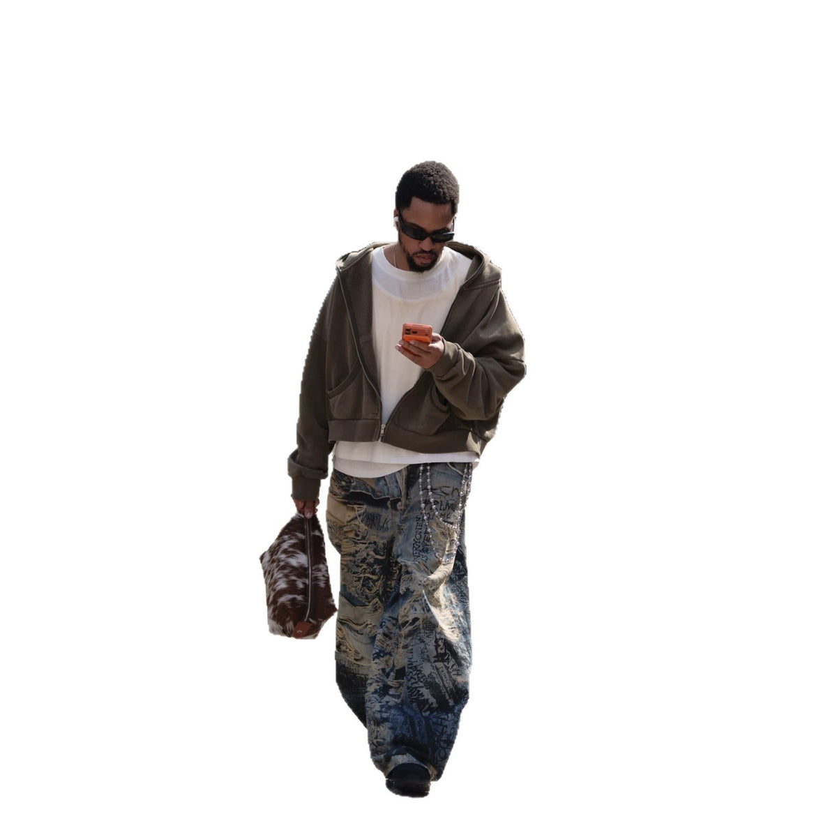 Streetwear Graffiti Distressed Jeans for Men