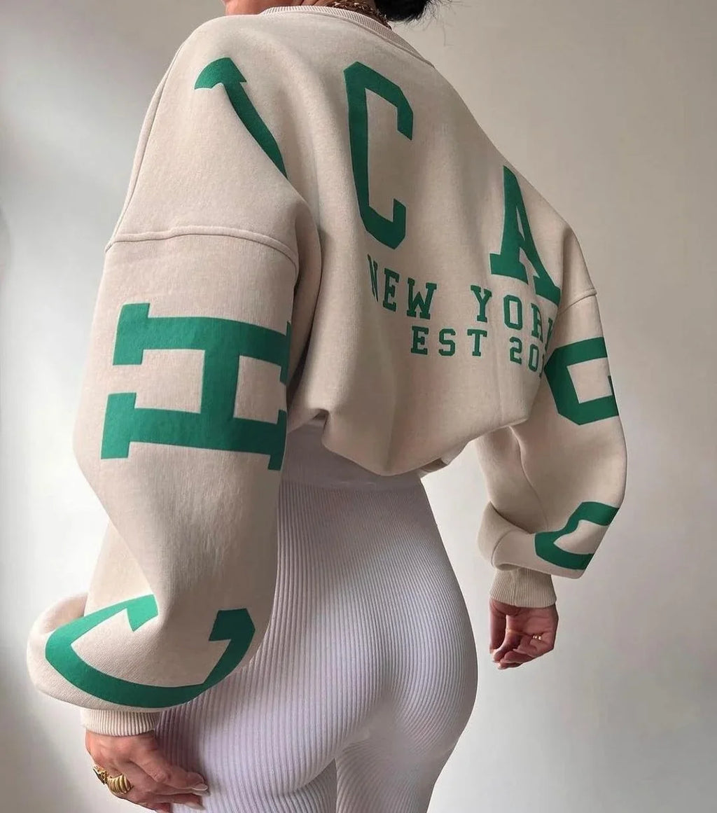 Casual Letters Print Sweatshirt Women Fashion Fleece Long Sleeve Loose Streetwear Lady Pullovers