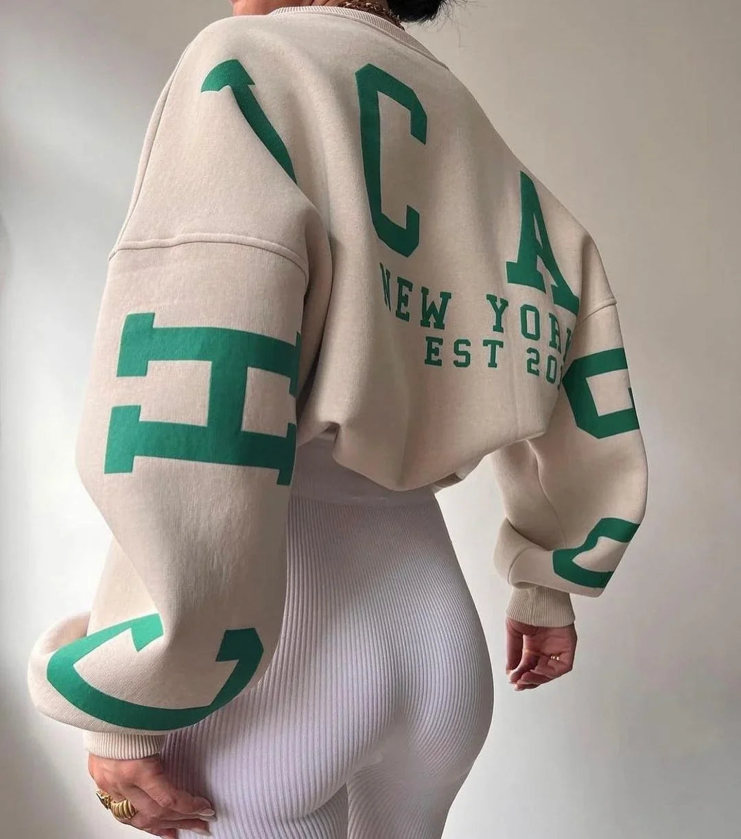 Casual Letters Print Sweatshirt Women Fashion Fleece Long Sleeve Loose Streetwear Lady Pullovers
