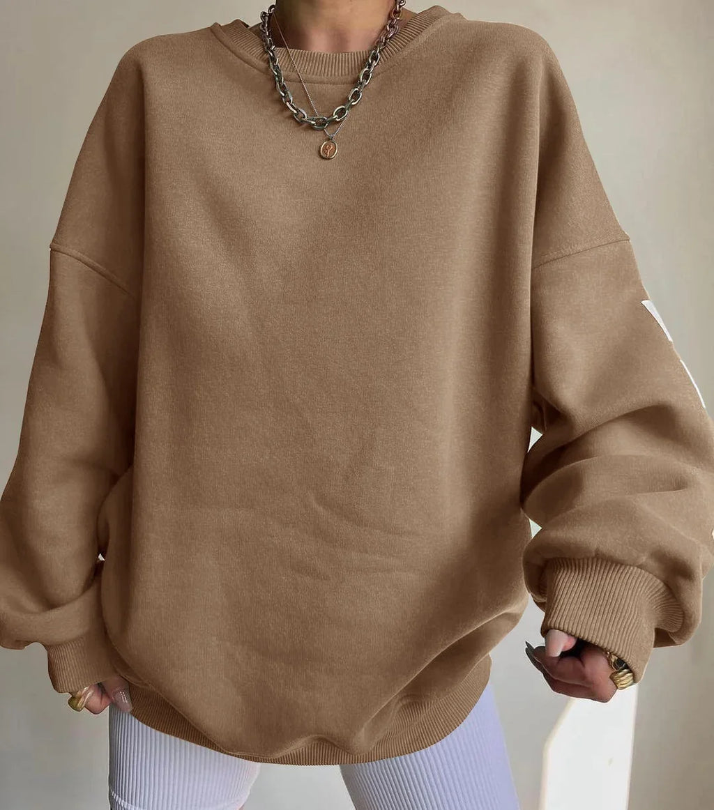 Casual Letters Print Sweatshirt Women Fashion Fleece Long Sleeve Loose Streetwear Lady Pullovers