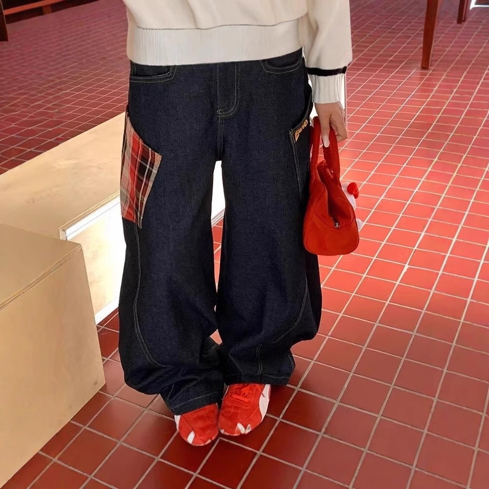 American high street washed loose straight leg pants