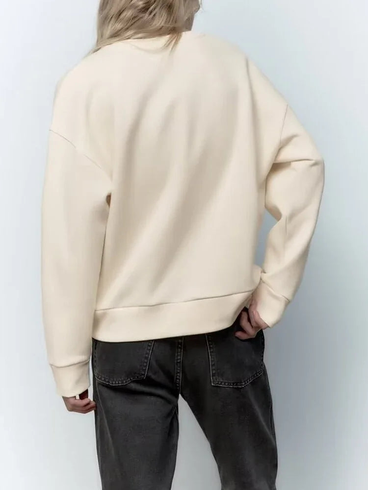 Embroidered Sweatshirt Hoodies Fashion Loose O-neck Fleece Pullovers Female Hoodies Tops