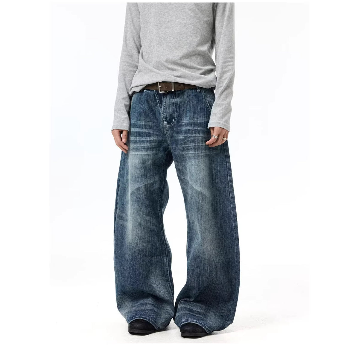 Cat Eye Denim Pants Washed Distressed