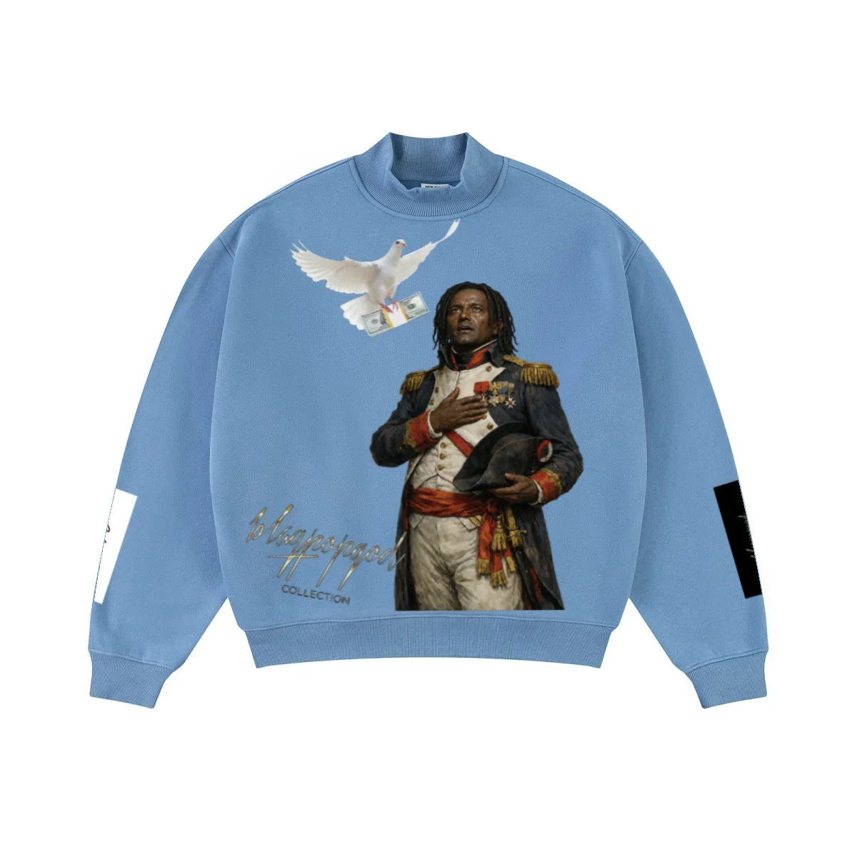 345GSM Men's Relaxed-Fit Fleece-Lined Mock-Neck Sweatshirt Medium Blue