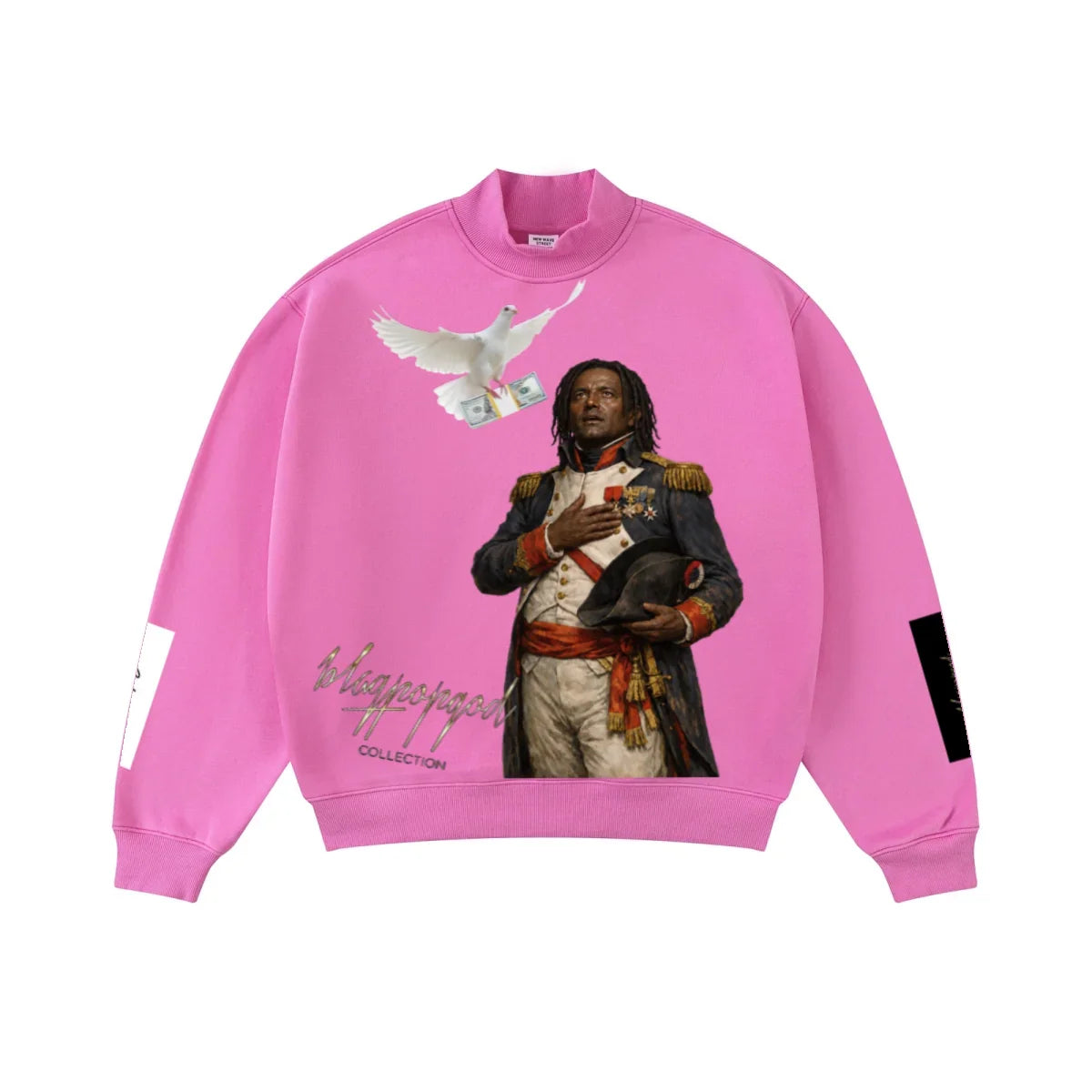 345GSM Men's Relaxed-Fit Fleece-Lined Mock-Neck Sweatshirt Rose pink