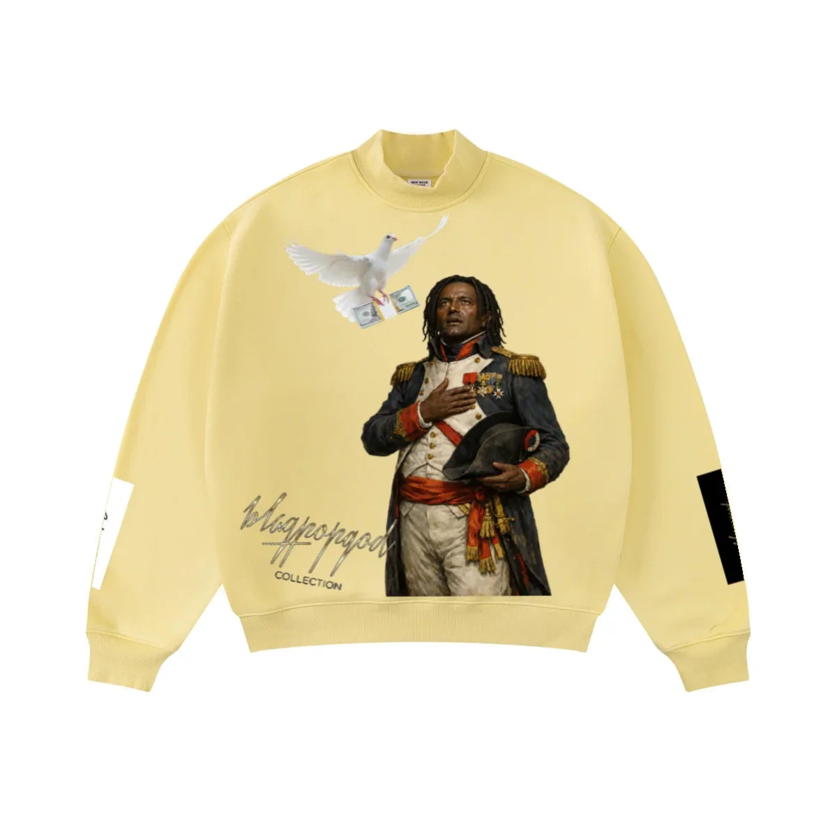 345GSM Men's Relaxed-Fit Fleece-Lined Mock-Neck Sweatshirt Light Yellow