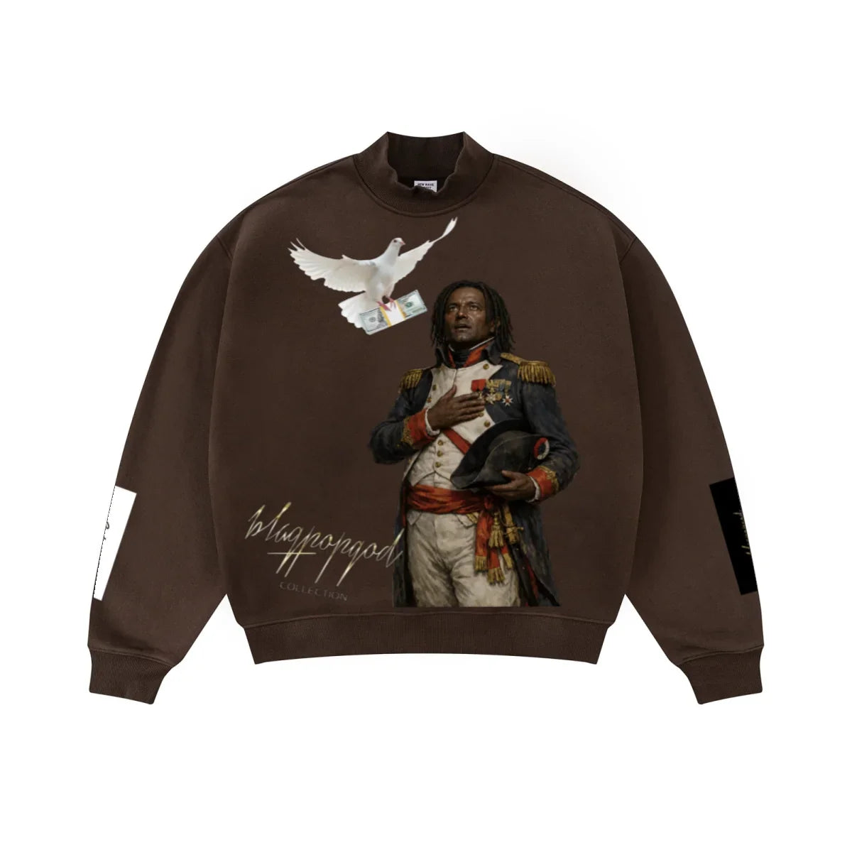345GSM Men's Relaxed-Fit Fleece-Lined Mock-Neck Sweatshirt Brown