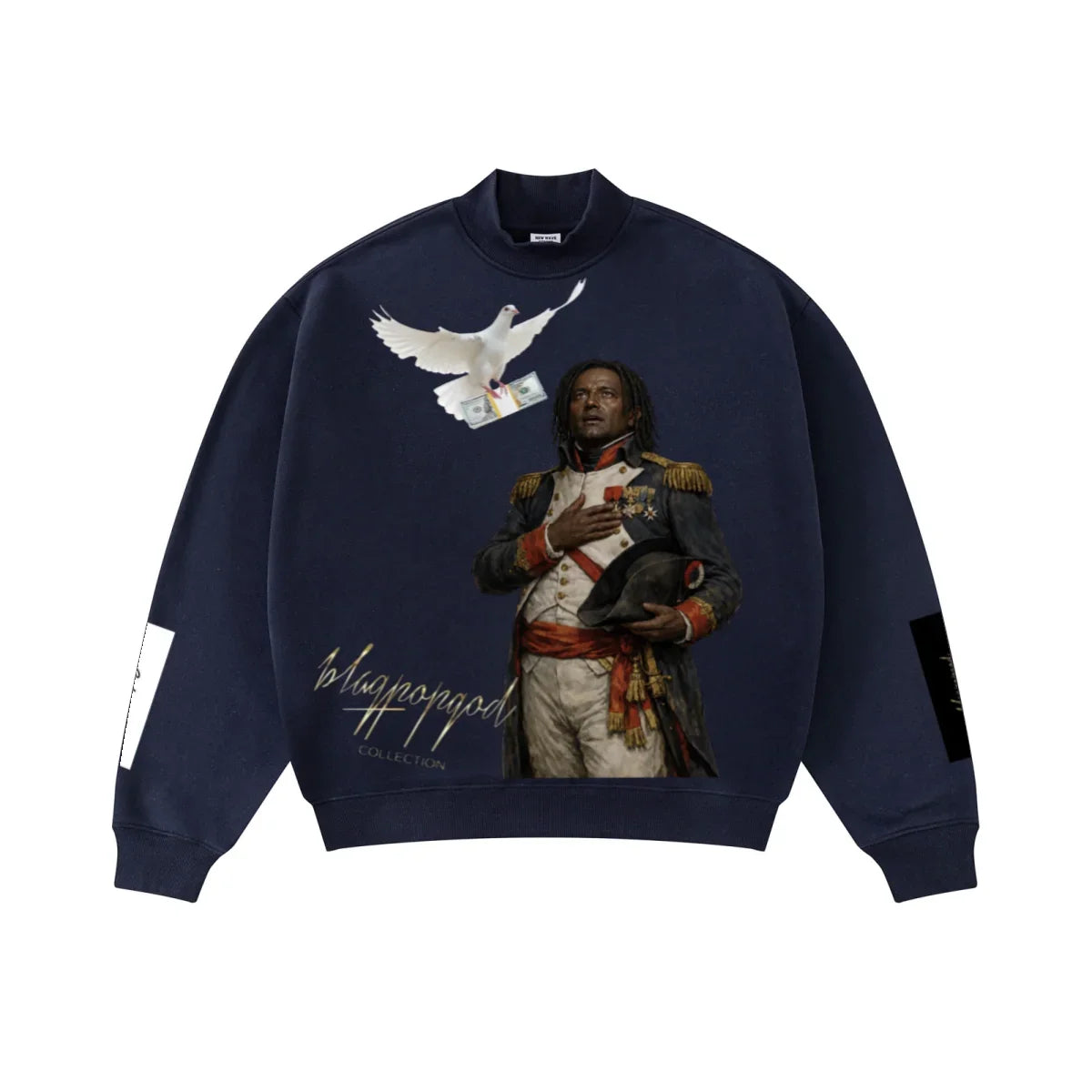 345GSM Men's Relaxed-Fit Fleece-Lined Mock-Neck Sweatshirt Midnight Blue