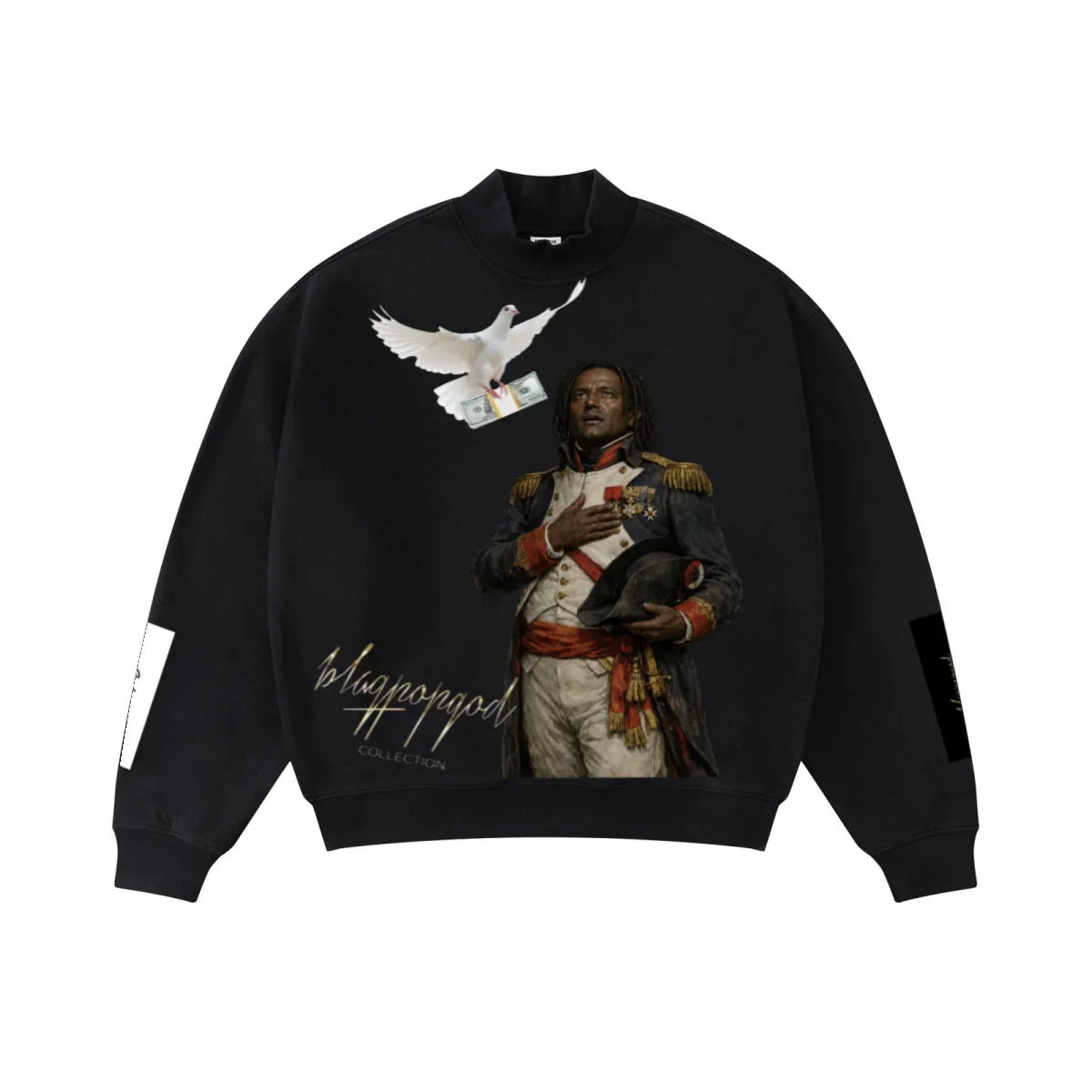 345GSM Men's Relaxed-Fit Fleece-Lined Mock-Neck Sweatshirt Black