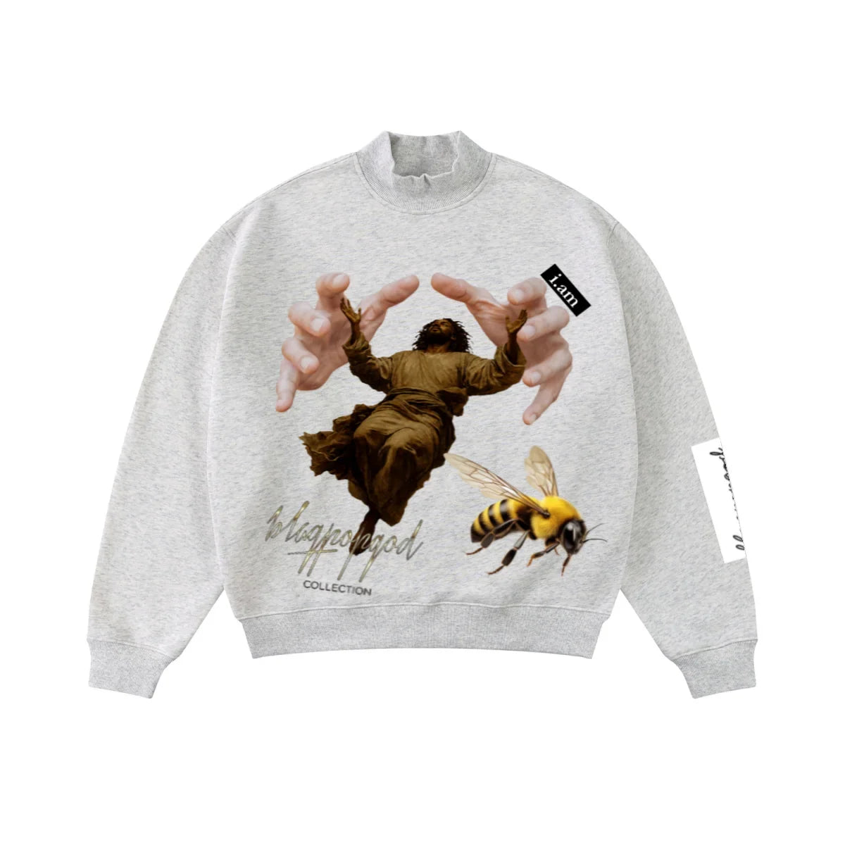345GSM Men's Relaxed-Fit Fleece-Lined Mock-Neck Sweatshirt Oatmeal Grey