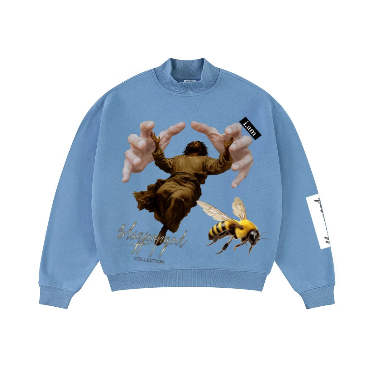 345GSM Men's Relaxed-Fit Fleece-Lined Mock-Neck Sweatshirt Medium Blue