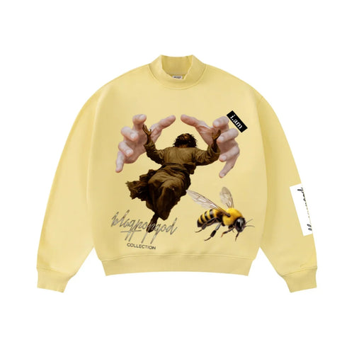 345GSM Men's Relaxed-Fit Fleece-Lined Mock-Neck Sweatshirt Light Yellow