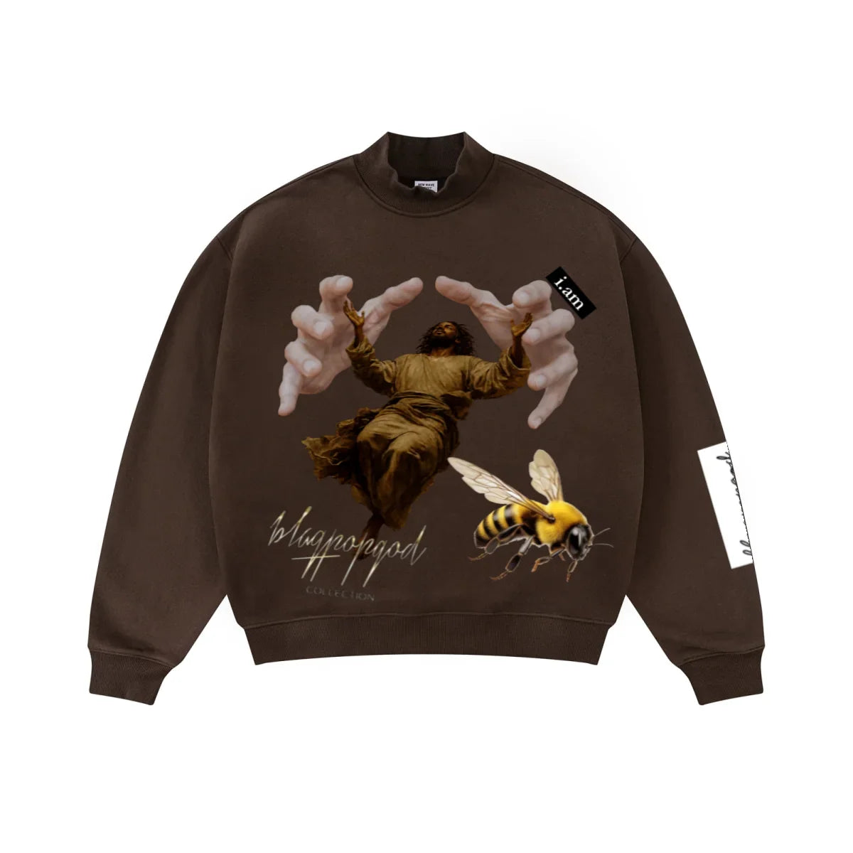 345GSM Men's Relaxed-Fit Fleece-Lined Mock-Neck Sweatshirt Brown