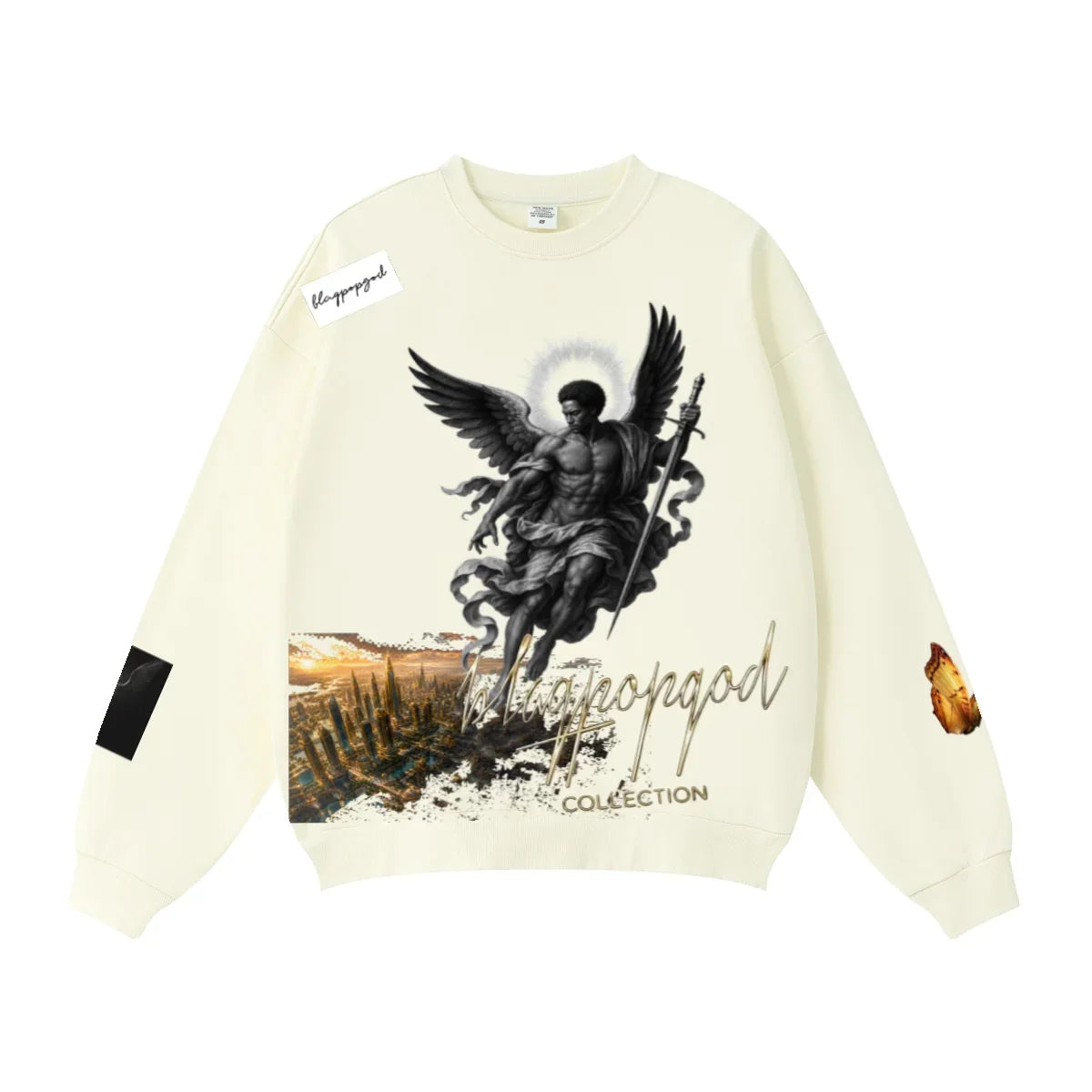 360GSM Unisex Solid-Color Loopback Crew Neck Sweatshirt Cream White