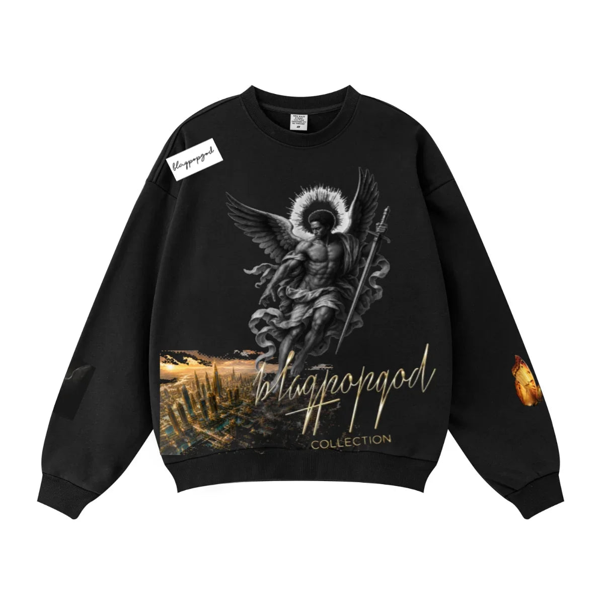 360GSM Unisex Solid-Color Loopback Crew Neck Sweatshirt Black