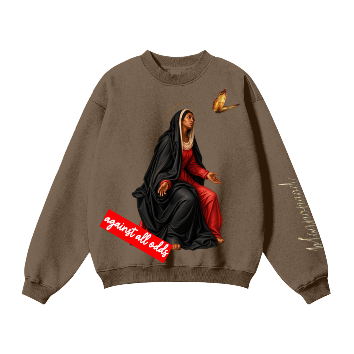 345GSM Women’s Solid-Color Crew Neck  Relaxed Fit Sweatshirt Buff Brown