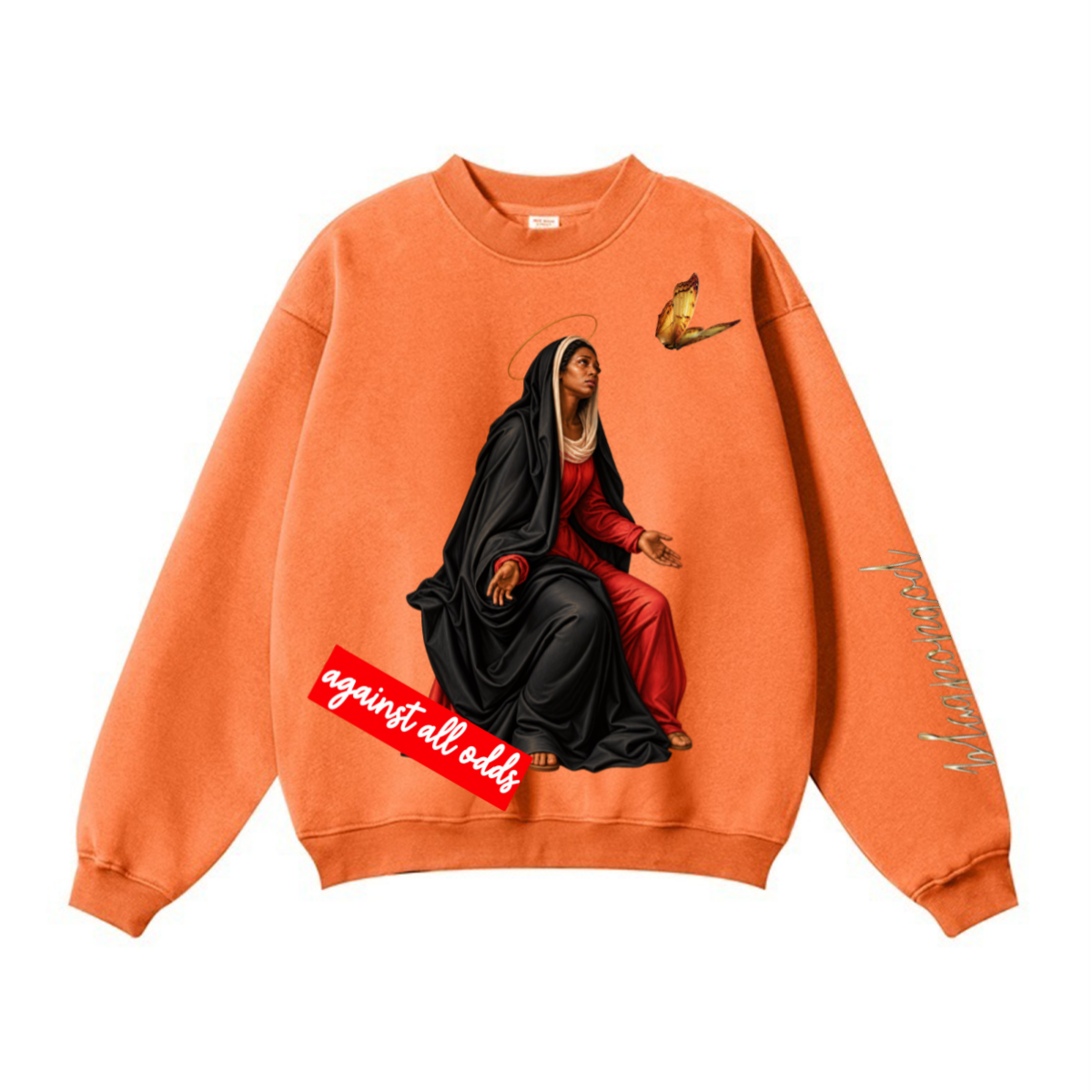 345GSM Women’s Solid-Color Crew Neck  Relaxed Fit Sweatshirt Orange