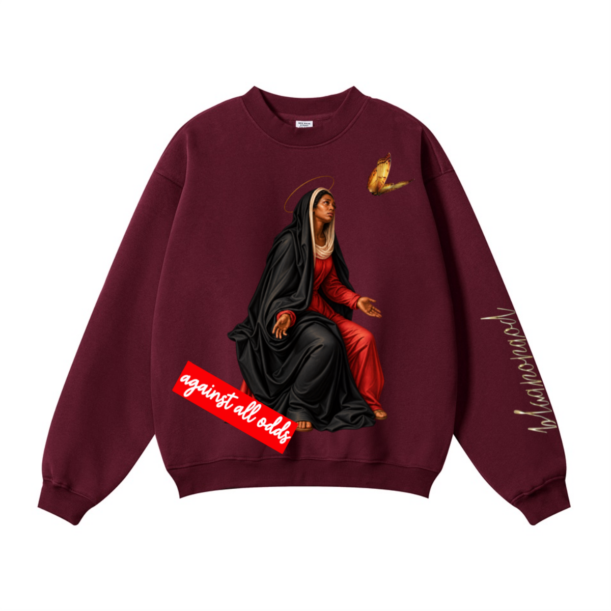 345GSM Women’s Solid-Color Crew Neck  Relaxed Fit Sweatshirt Deep Red