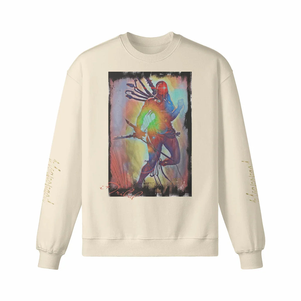 Art Designed Tribal Heavy Crewneck Sweatshirt Collection Stylish Streetwear 100% combed cotton (Cream)