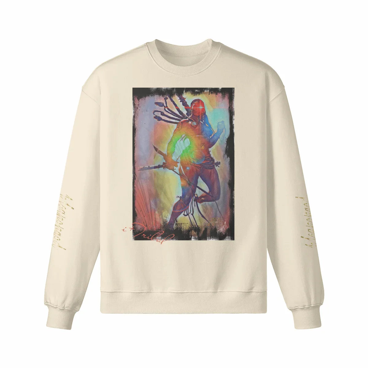 Art Designed Tribal Heavy Crewneck Sweatshirt Collection Stylish Streetwear 100% combed cotton (Cream)
