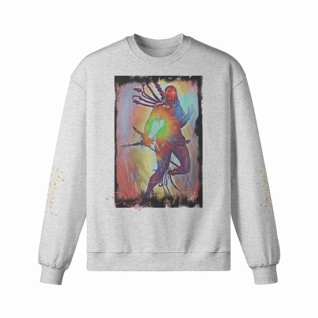 Art Designed Tribal Heavy Crewneck Sweatshirt Collection Stylish Streetwear 100% combed cotton (Cream)