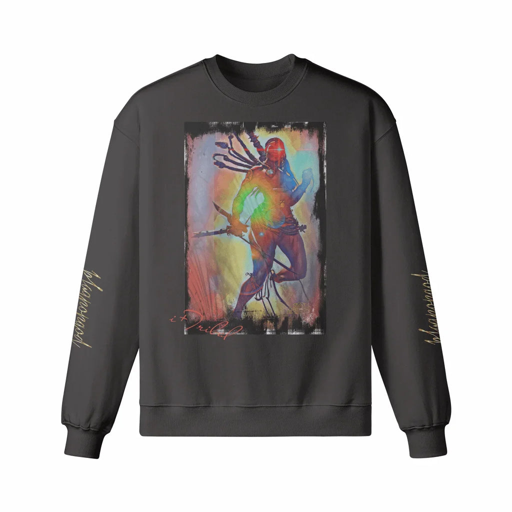 Art Designed Tribal Heavy Crewneck Sweatshirt Collection Stylish Streetwear 100% combed cotton (Cream)