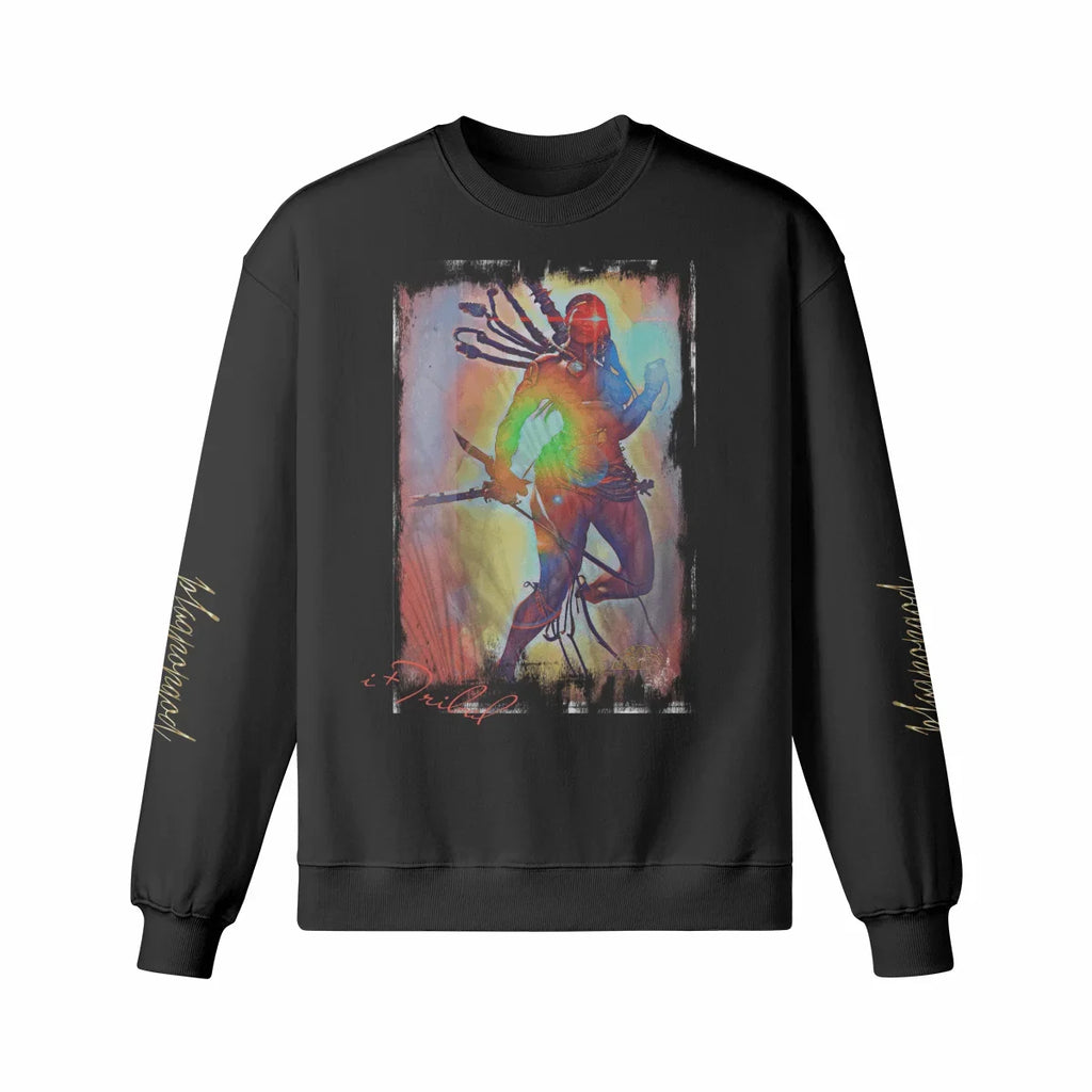 Art Designed Tribal Heavy Crewneck Sweatshirt Collection Stylish Streetwear 100% combed cotton (Cream)