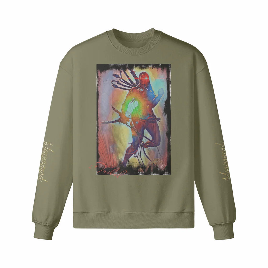 Art Designed Tribal Heavy Crewneck Sweatshirt Collection Stylish Streetwear 100% combed cotton (Cream)