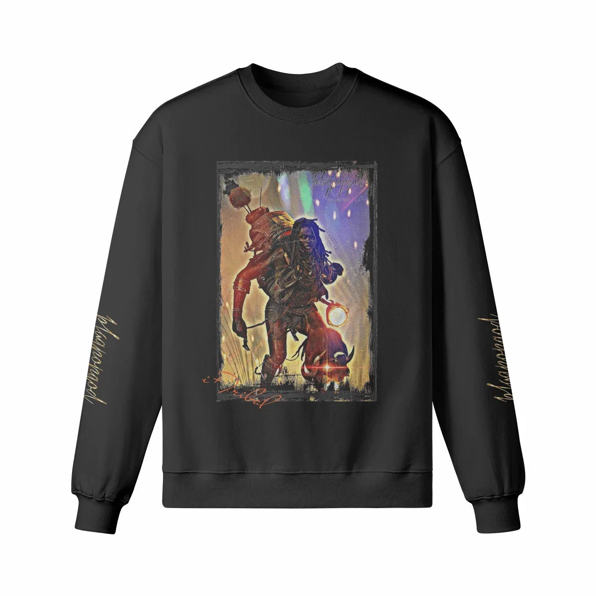 Art Designed Tribal Heavy Crewneck Sweatshirt Collection Stylish Streetwear 100% combed cotton (Black)