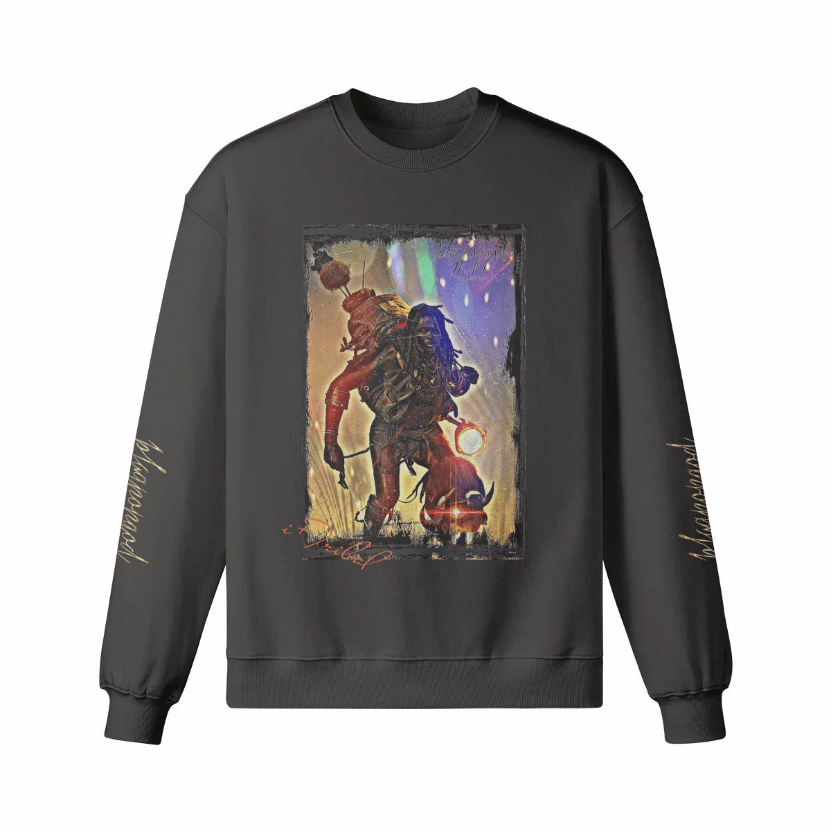 Art Designed Tribal Heavy Crewneck Sweatshirt Collection Stylish Streetwear 100% combed cotton (Black)