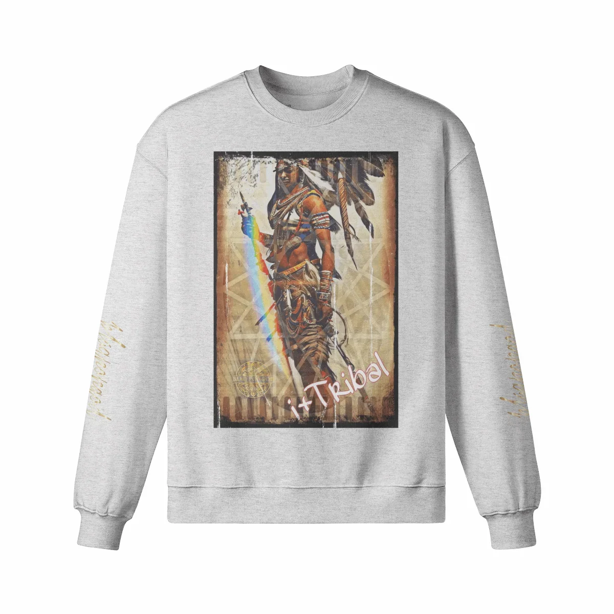 Art Designed Tribal Heavy Crewneck Sweatshirt  (Gray)