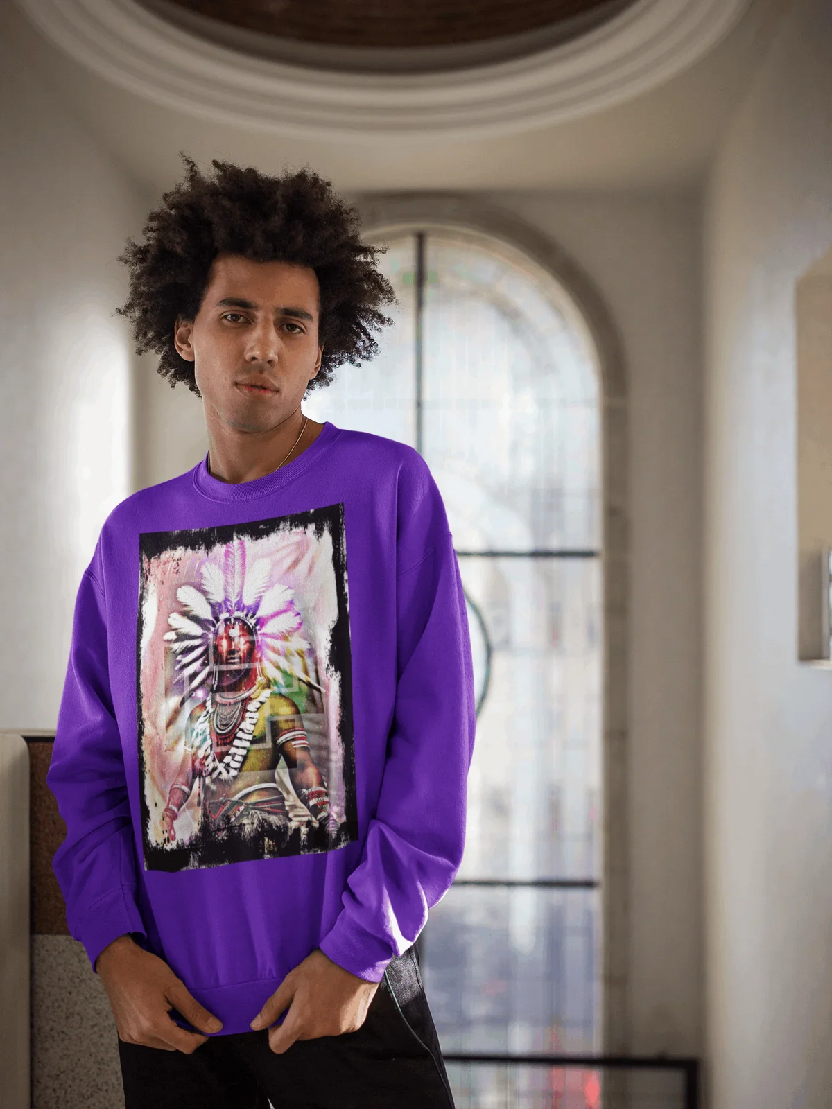 Art Designed Tribal Heavy Crewneck Sweatshirt (Purple)