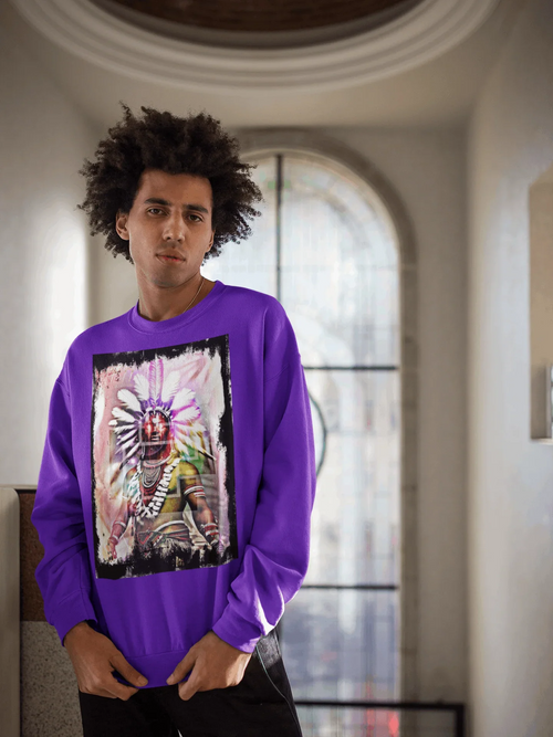 Art Designed Tribal Heavy Crewneck Sweatshirt (Purple)