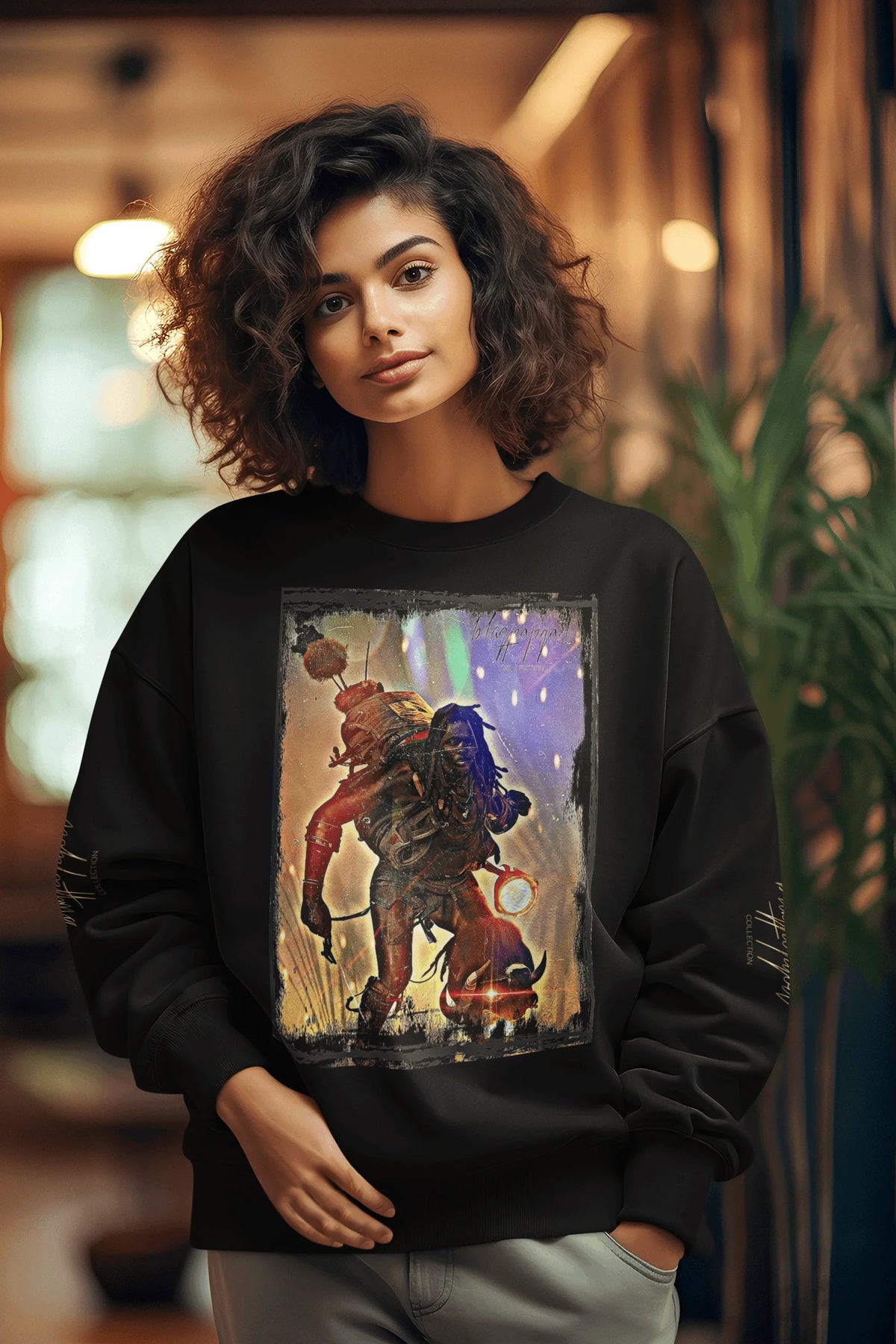 Art Designed Tribal Heavy Crewneck Sweatshirt Collection Stylish Streetwear 100% combed cotton (Black)