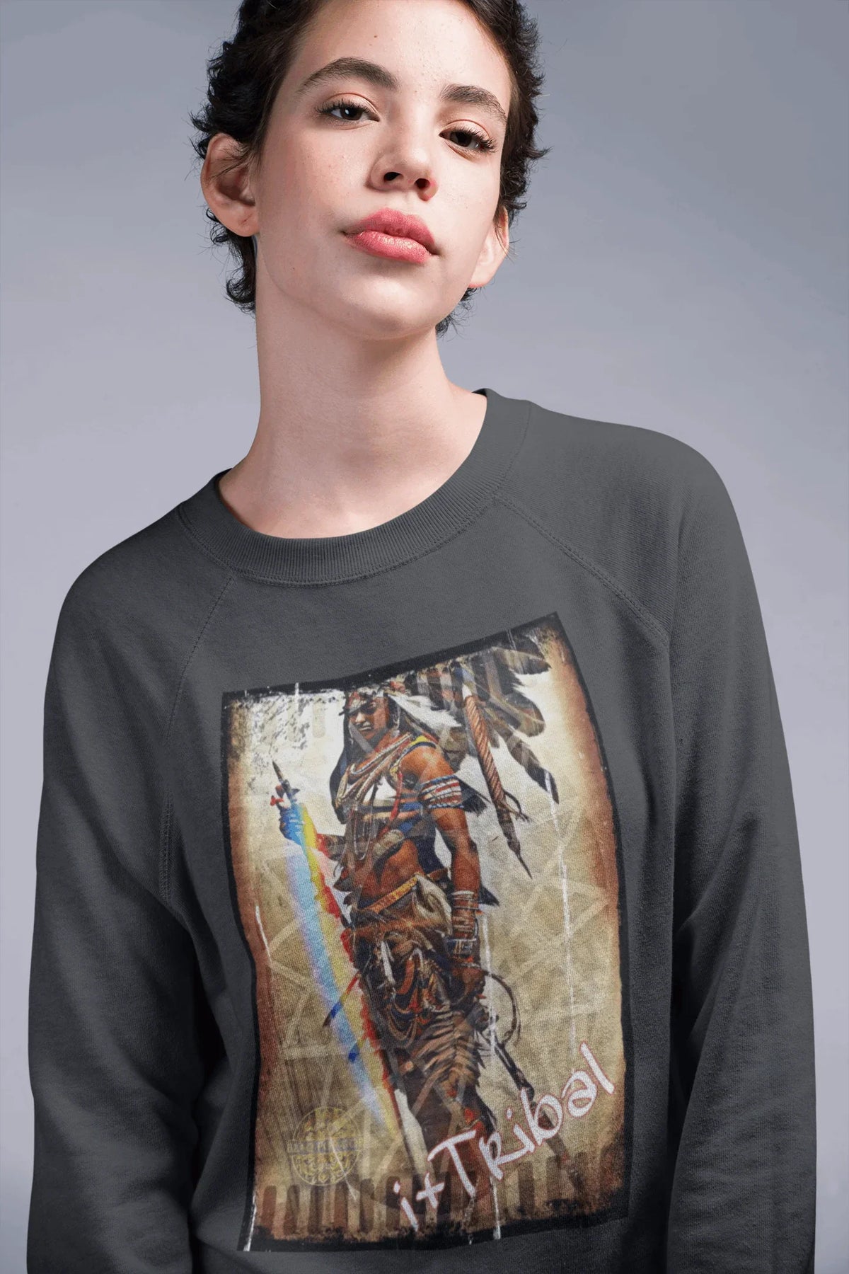 Art Designed Tribal Heavy Crewneck Sweatshirt  (Gray)