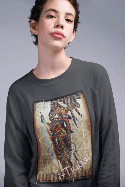 Art Designed Tribal Heavy Crewneck Sweatshirt  (Gray)